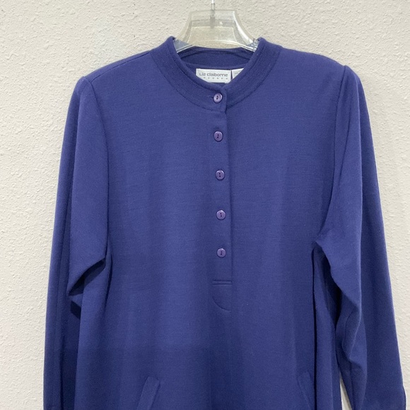 Vintage Liz Claiborne Wool Blend Dress Button Up Blue Sweater Back Pleat… - Picture 3 of 15